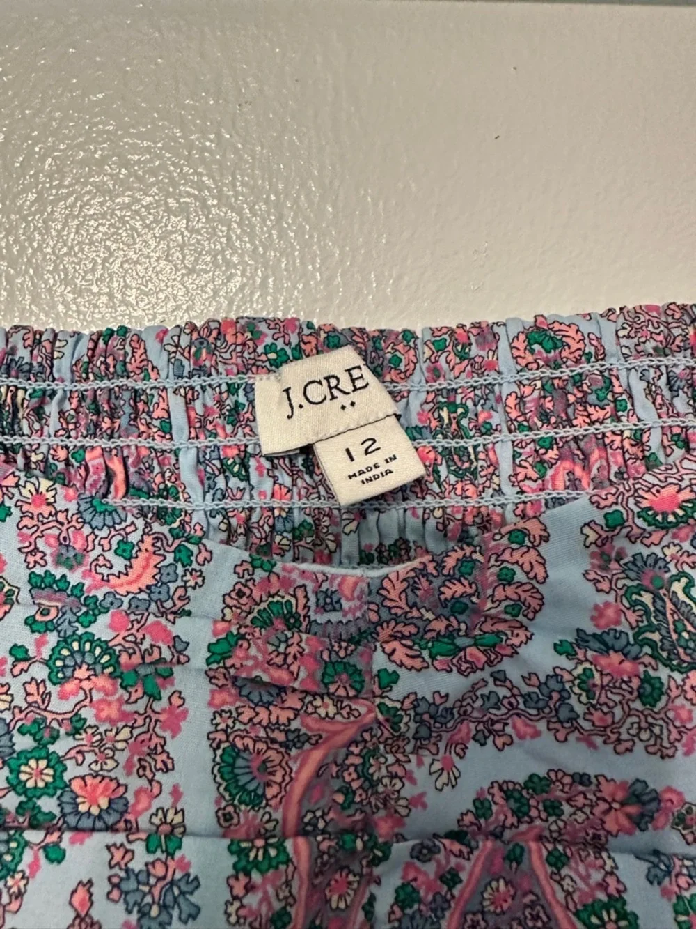 J Crew Paisley Sweetheart Long Sleeve Blouse Blue Pink size 12